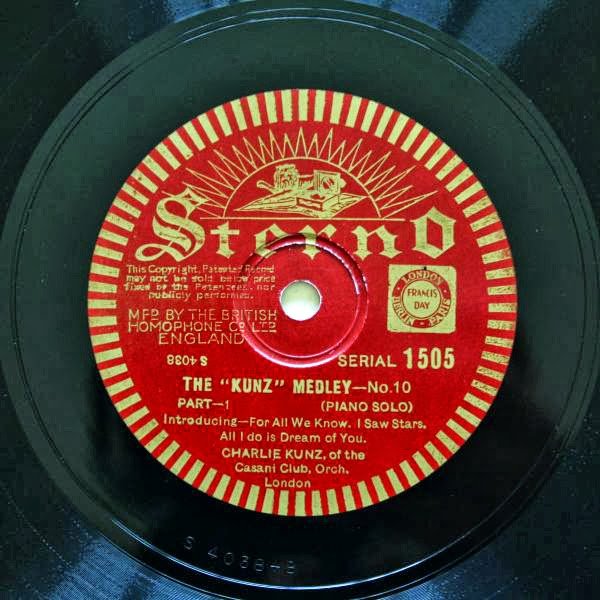 Charlie Kunz record on the Sterno and British Homophone label