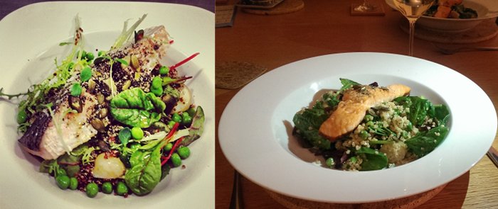 Salmon salad. Left: The Wet Fish Café's dish. Right: The West Hampstead Life version