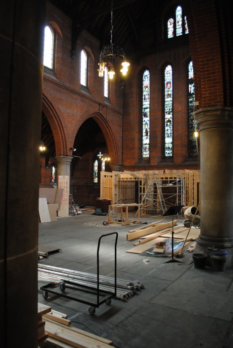 Looking from the north aisle (where the play area will be) back to the shop and post office area