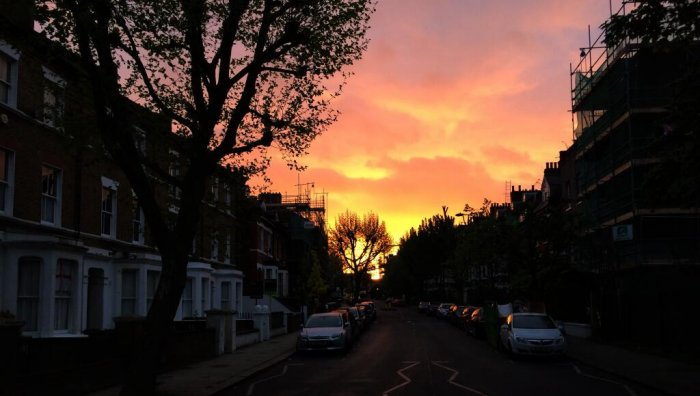 West Hampstead sunrise, seen from Iverson Road on Saturday 26 April