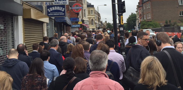 Chaos at West Hampstead tube after Thameslink failures. Photo via @jacquelinehey