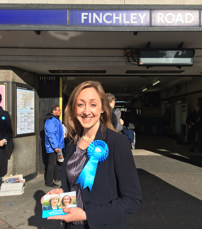 Claire-Louise Leyland campaigning (on the edge) of West Hampstead